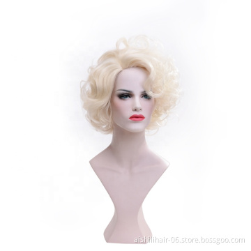 wholesale fluffy Synthetic wigs loose wave hair white and light yellow short Wig synthetic hair wigs for wmen